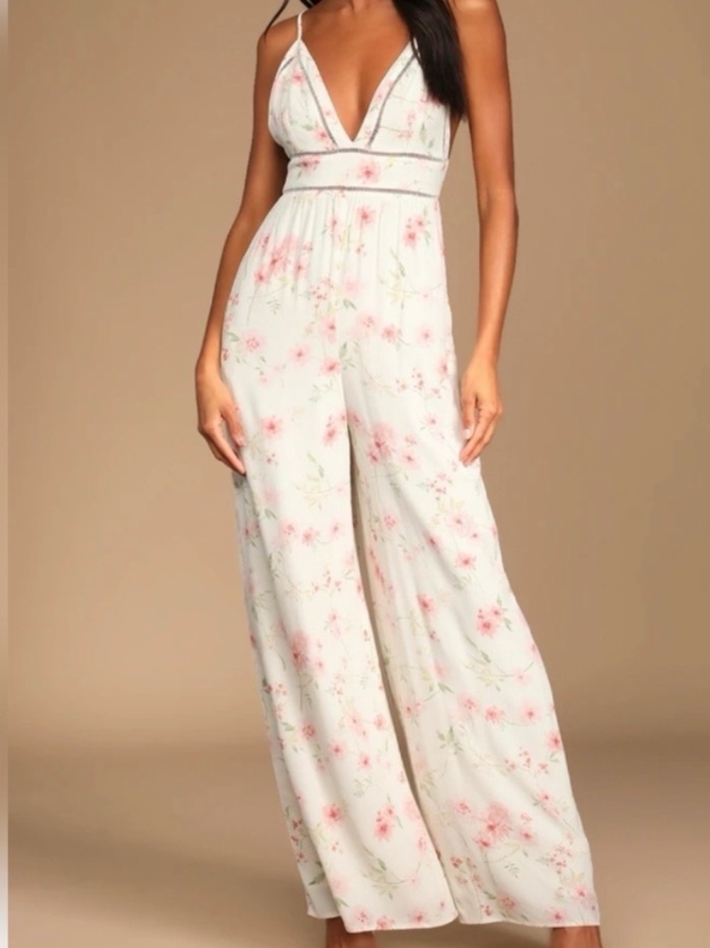 Lulu's White Jumpsuit with Pink Floral Print